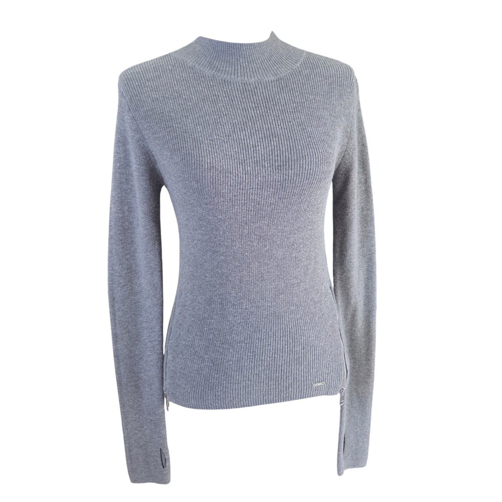 Diesel Gray Ribbed Mock Neck Sweater Zip Accent Moto Cyber Gorpcore Knit